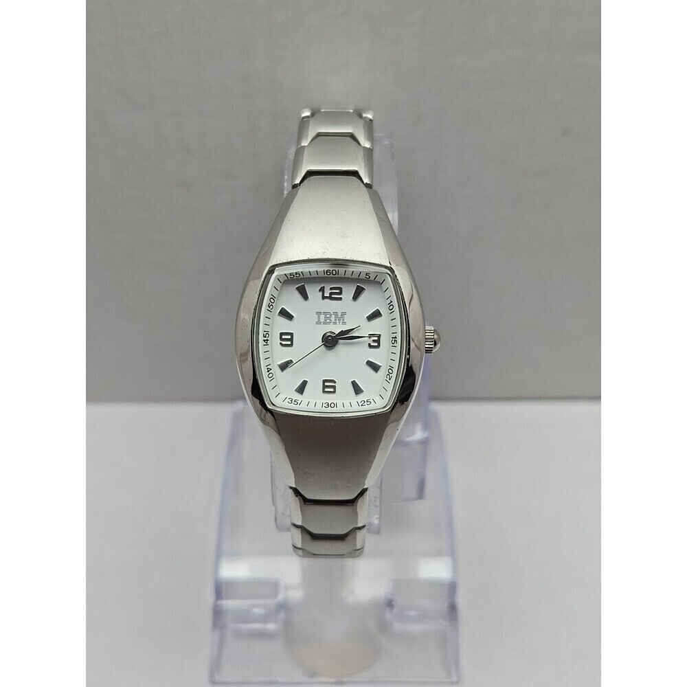 Tomax IBM Womens Quartz Watch Silvertone Tonneau White Dial Bracelet New Battery